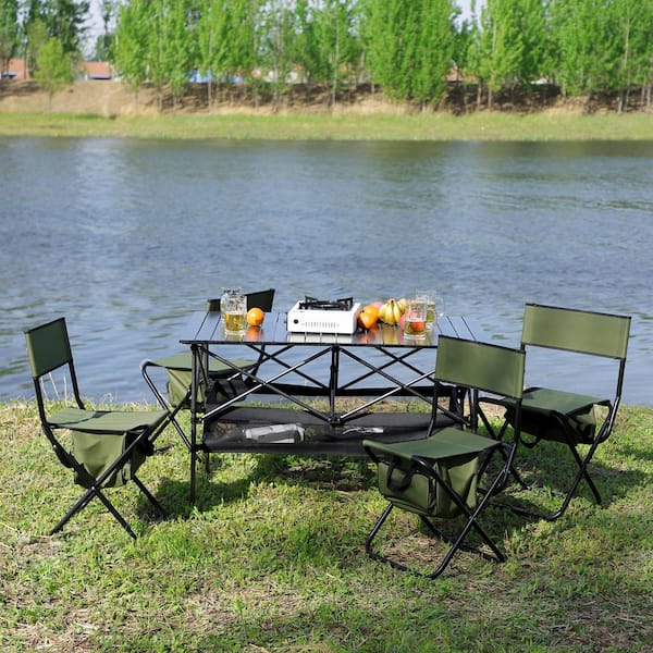 AUTMOON 5-Piece Folding Outdoor Bistro Set, Black/Green
