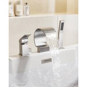 Single-Handle Deck-Mount Roman Tub Faucet with Anti-fingerprint Handheld Shower in Brushed Nickel (Valve Included)