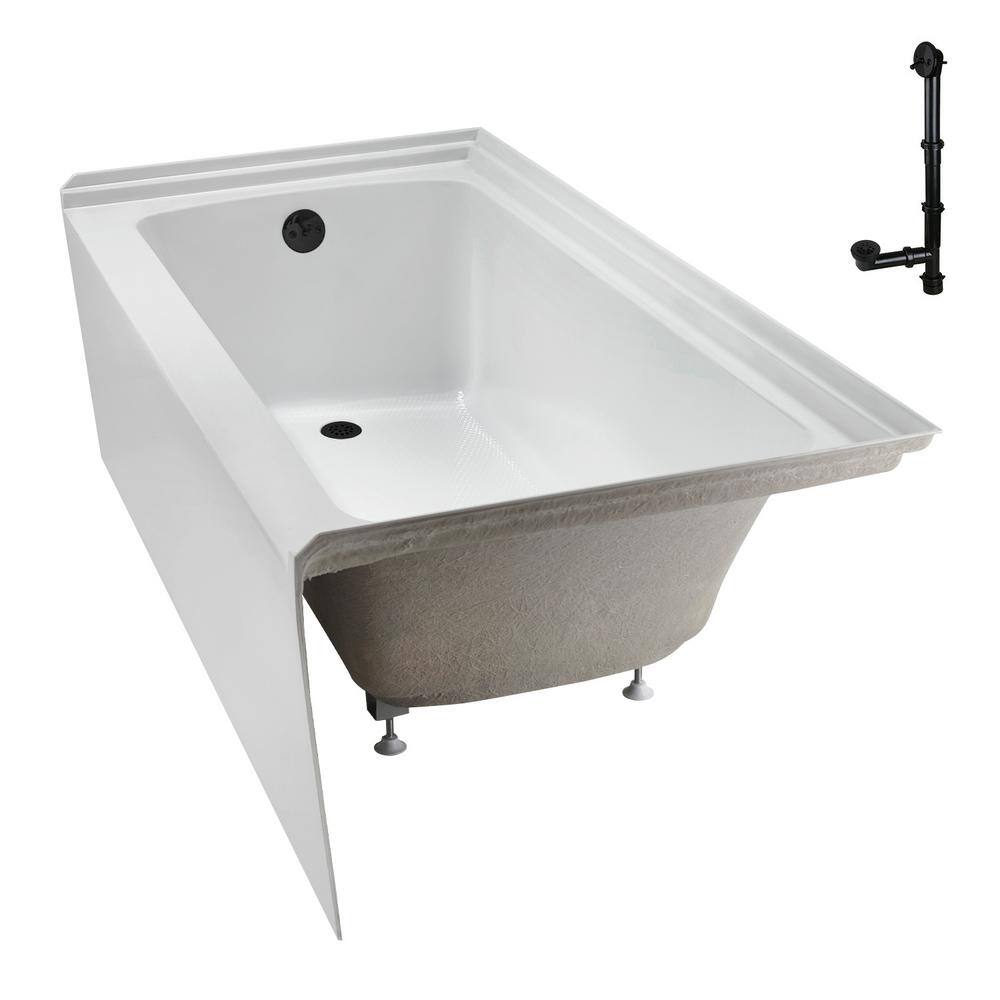 Glossy White Acrylic Alcove Bathtub with Matte Black Trim