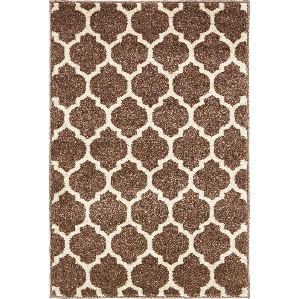 Elegant Brown Trellis 2'2" x 3'1" Rectangular Synthetic Area Rug