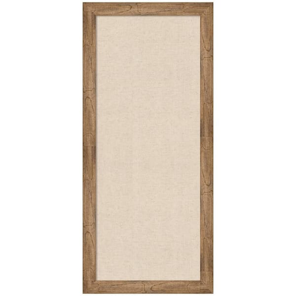 Woodgrain 44 in. x 20 in. Brown Wood Framed Neutral Linen Memo Board