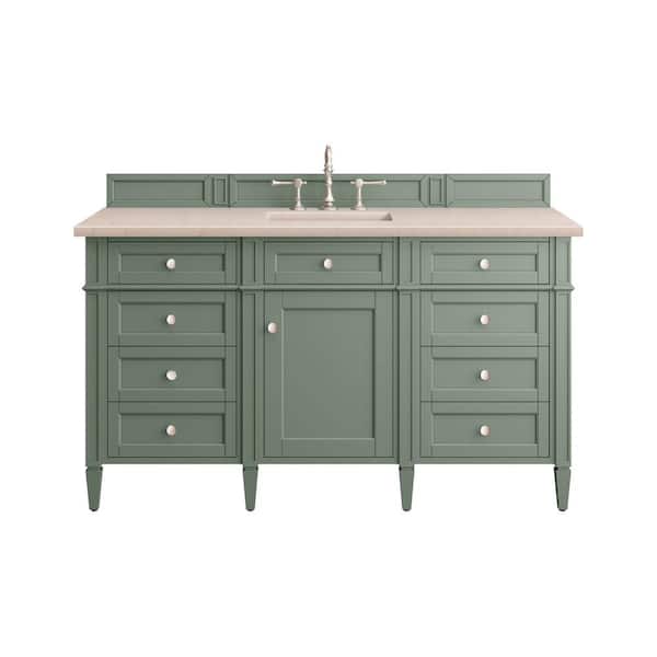 James Martin Vanities Brittany 60.0 in. W x 23.5 in. D x 33.8 in. H Bathroom Vanity in Smokey Celadon with Eternal Marfil Quartz Top