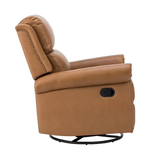 JAYDEN CREATION Joseph Genuine Leather Swivel BROWN Manual Recliner with  Wooden Arm Accents and Straight Tufted Back Cushion (Set of 2)  RCCZ0827-BRN-S2 - The Home Depot