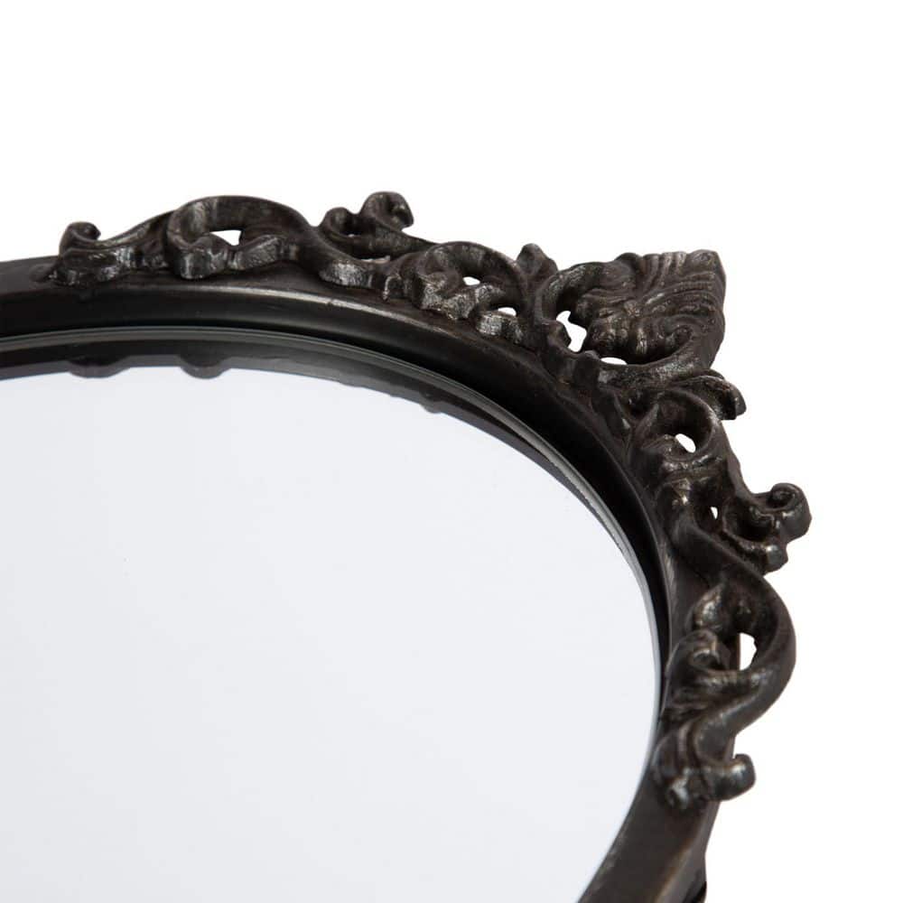 Antique Black Ornate Oval Mirrored Decorative Tray