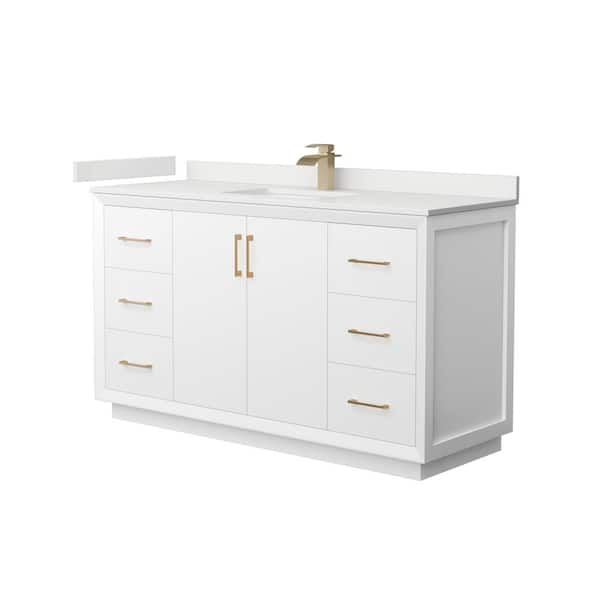 Wyndham Collection Strada 60 in. W x 22 in. D x 35 in. H Single Bath Vanity in White with White Quartz Top