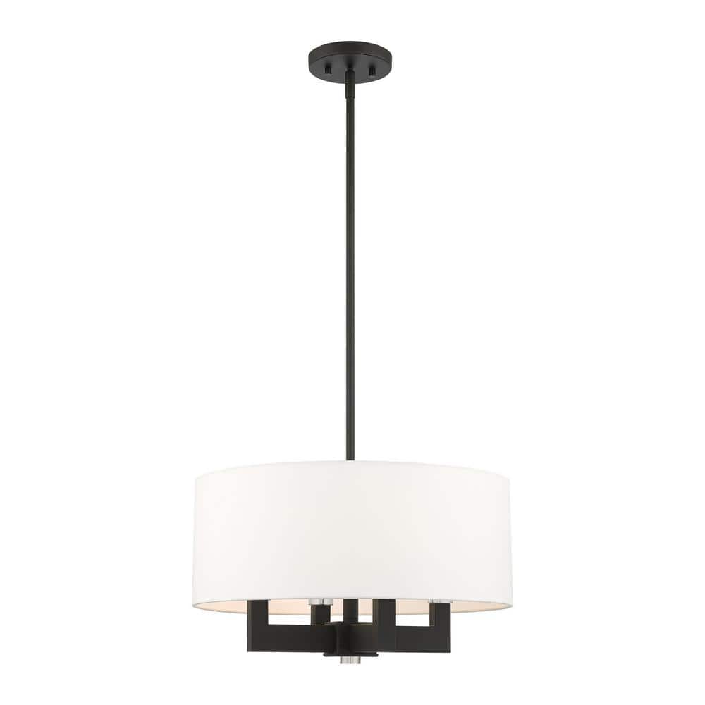 Black and Off-White 4-Light Drum Chandelier