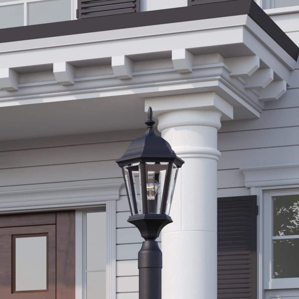 Progress Lighting Welbourne Collection 1-Light Textured Black Clear Beveled Glass Traditional Outdoor Post Lantern Light