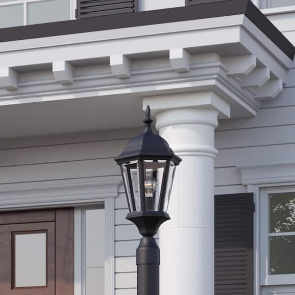 Welbourne Collection 1-Light Textured Black Clear Beveled Glass Traditional Outdoor Post Lantern Light