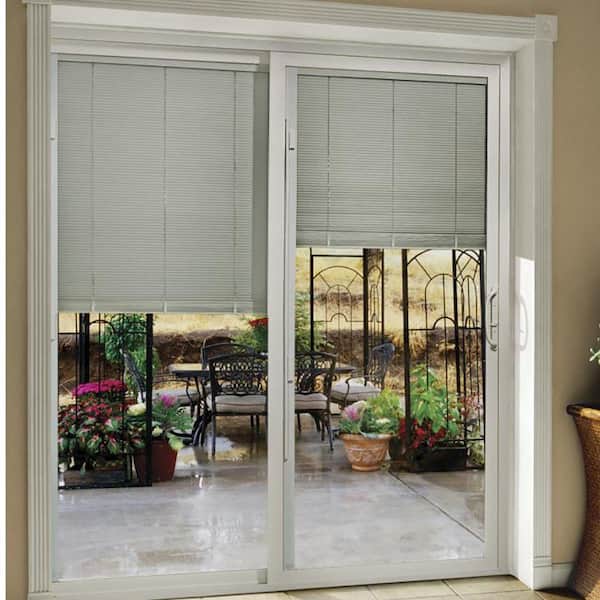 72 in. x 80 in. V-4500 White Vinyl Right-Hand Full Lite Sliding Patio Door w/Internal Blinds