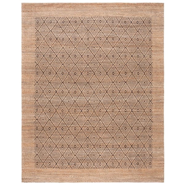 Natural Fiber 9 ft. x 12 ft. Natural/Brown Border Diamond Distressed Area Rug