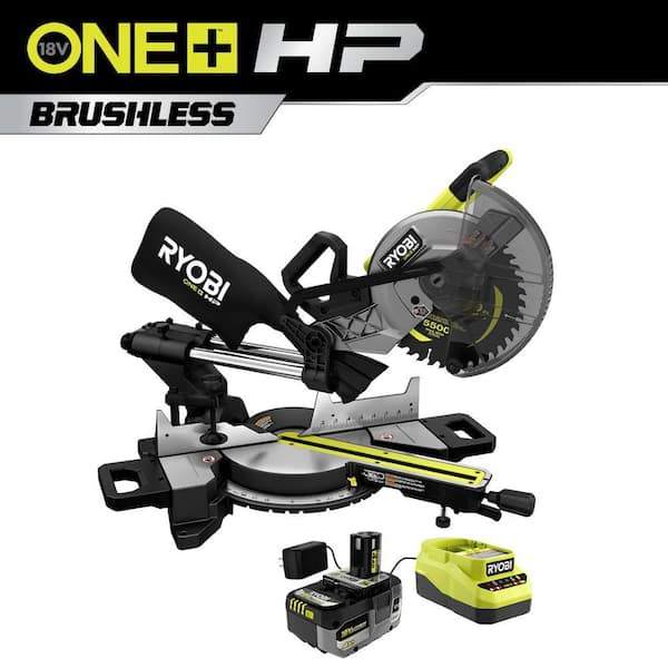 RYOBI PBLMS01K ONE+ HP 18V Brushless Cordless 10 in. Sliding Compound Miter Saw Kit with 4.0 Ah HIGH PERFORMANCE Battery and Charger - 1