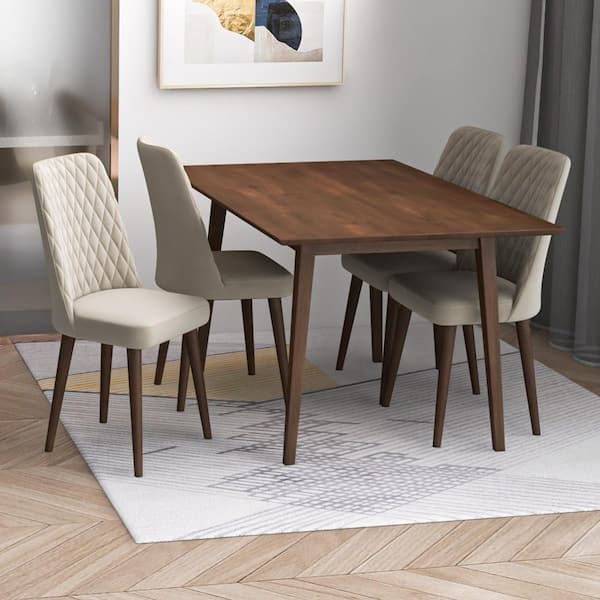 Dining Table and Chair Set Brown - 4x Velvet Dining Chairs