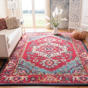 Monaco Red/Turquoise 12 ft. x 18 ft. Border Floral Area Rug