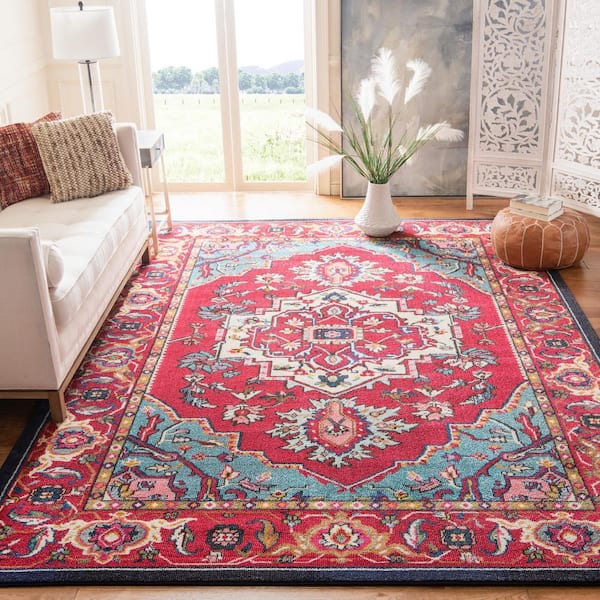Monaco Red/Turquoise 8 ft. x 10 ft. Border Area Rug