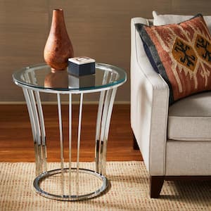 23.1 in. Chrome Finish Round End Table with Glass Top