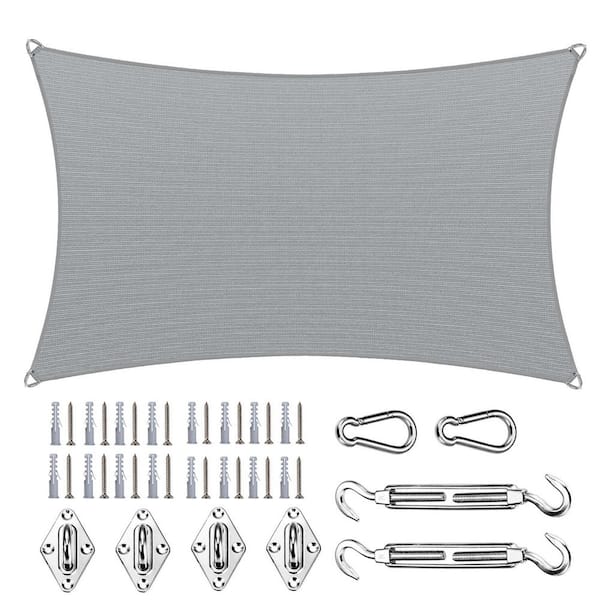 8 ft. x 12 ft. Rectangle Pro Ring Sun Shade Sail with Hardware Kit-Grey