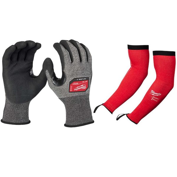 Milwaukee X-Large HIGH DEX NITRILE CUT 3 GLOVES with 18 in. Red 4-Way Stretch Cut 3 Resistant Protective Arm Sleeves