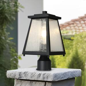 Modern 13.4 in. 1-Light Black Geometric Outdoor Light Weather Resistant Post Light With Seeded Glass Shade For Walkway