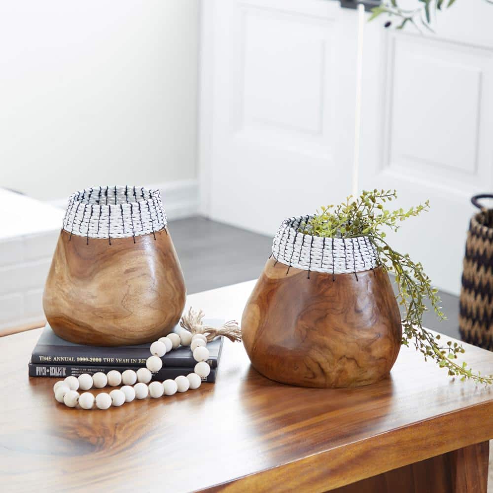 Bohemian Teak & Seagrass 9" Decorative Bowl Set with Stand