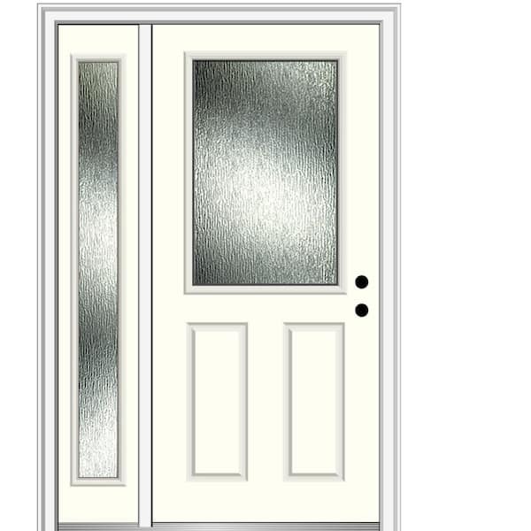 MMI Door 51 in. x 81.75 in. Left-Hand Inswing 1/2 Lite Rain Glass 2-Panel Painted Alabaster Prehung Front Door, 4-9/16 in. Frame
