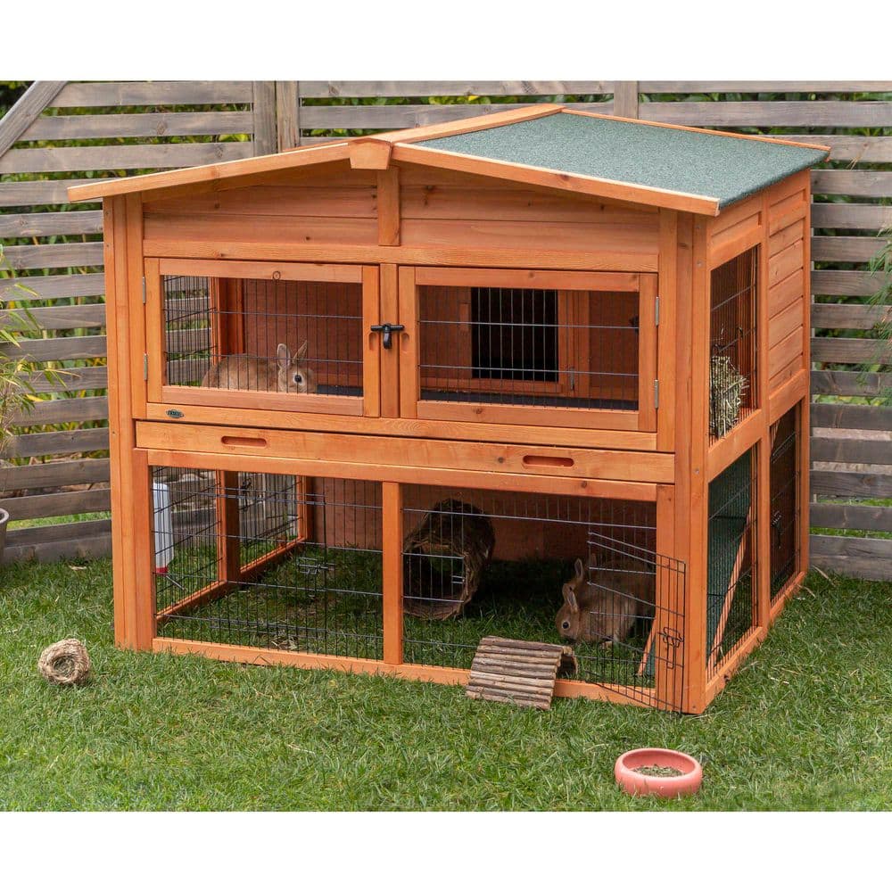 Large Two-Story Wooden Hutch for Guinea Pigs and Rabbits
