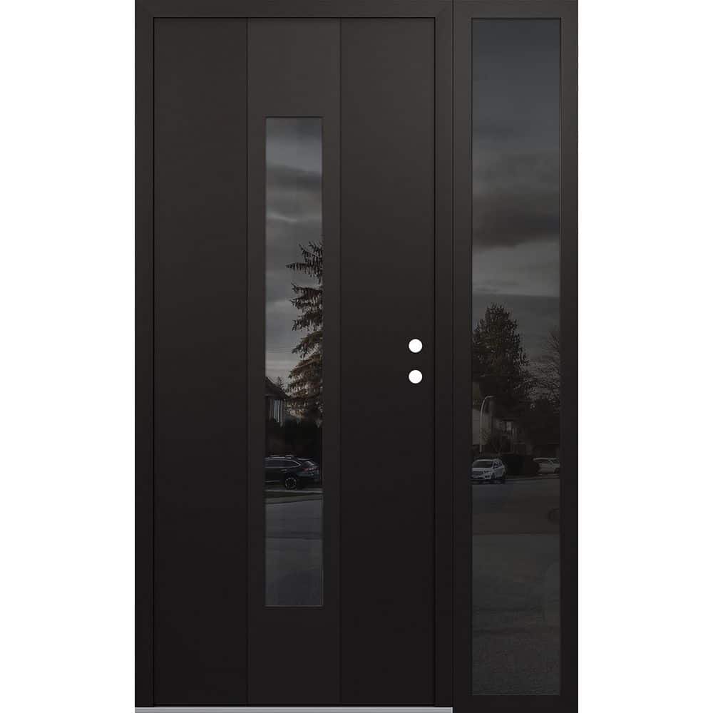 A1 48 in. x 80 in. Panel Black Left-Hand/Inswing Mirrored Glass Black/Black Sidelite Steel Prehung Front Door price history on PriceWatchPro