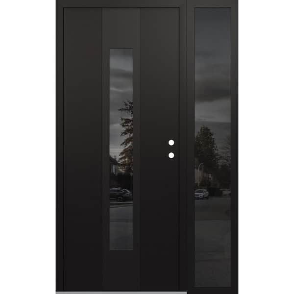 A1 48 in. x 80 in. Panel Black Left-Hand/Inswing Mirrored Glass Black/Black Sidelite Steel Prehung Front Door