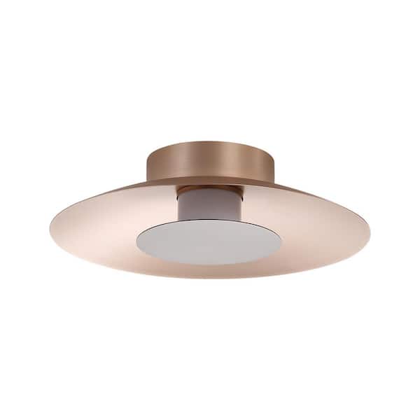 Golden Lighting Luma 11.75 in. 12-Watt Soft Modern French Gold Integrated LED Flush Mount with Coffee Silver Shade
