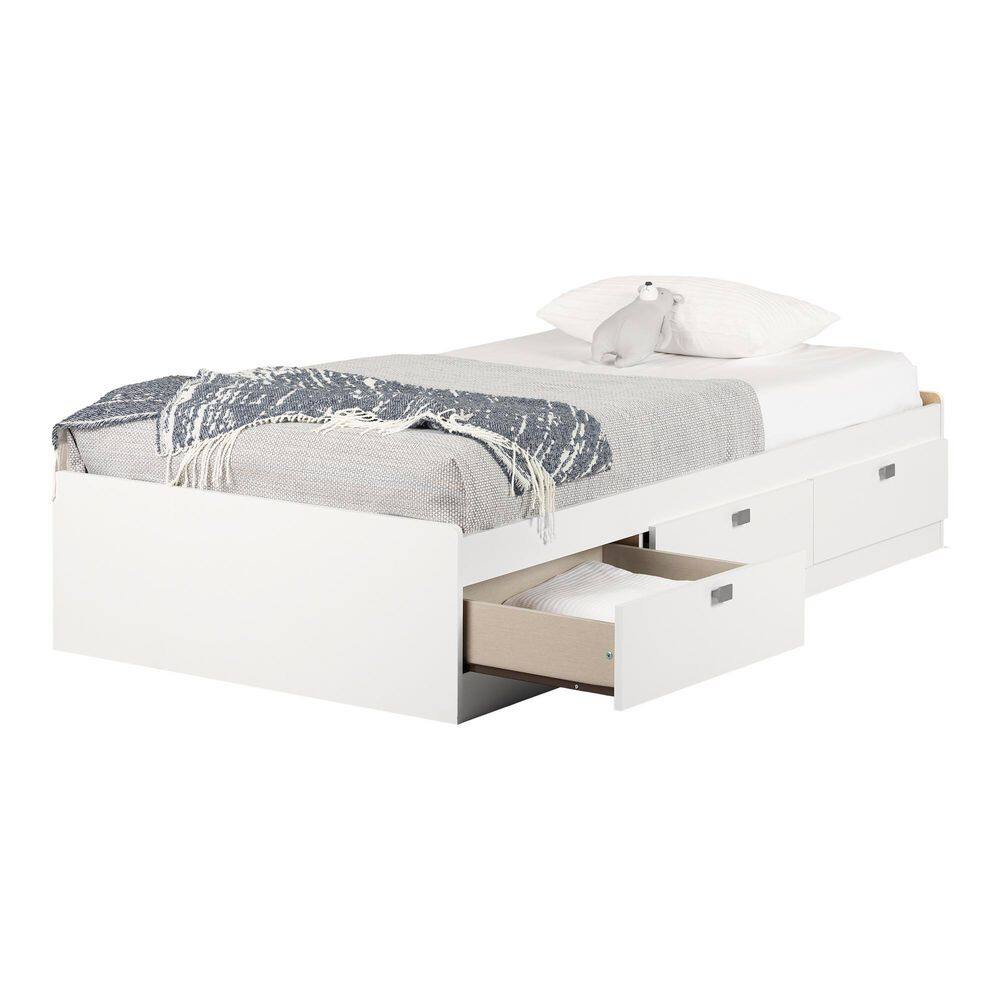 White Twin Wood Captain's Bed with Storage Drawers