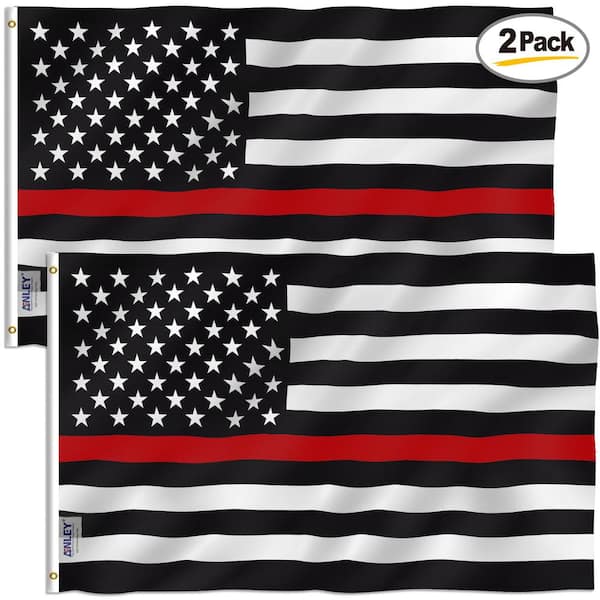 ANLEY Fly Breeze 3 ft. x 5 ft. Polyester US Thin Red Line Flag 2-Sided Banner with Brass Grommets and Canvas Header (2-Pack)