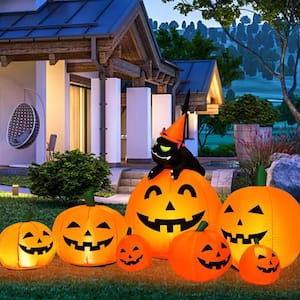 7.5 ft. Inflatable Pumpkin Halloween Inflatable Combo Decoration w/Witch Black Cat