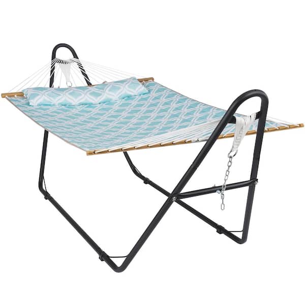 Atesun 10 ft. Quilted 2-Person Hammock Bed with Stand, up to 475-Capacity, Pillow Included, Green