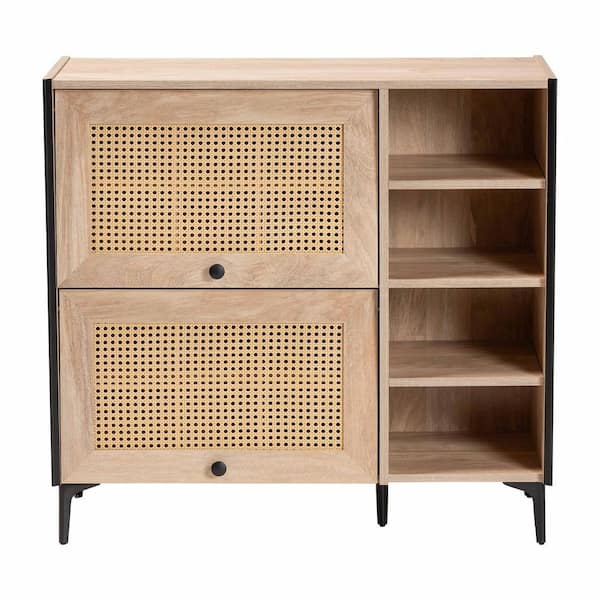 Baxton Studio Malcolm Oak Borwn Wood 2-Door Shoe Storage Cabinet