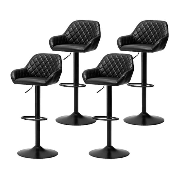 Glitzhome 32.75 in. H Seat Mid-Century Modern Black Metal Quilted Leatherette Gaslift Adjustable Swivel Bar Stool (Set of 4)