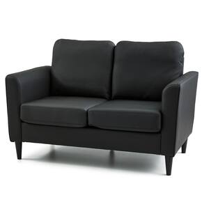 Clara 52 in. Black Faux Leather Upholstered 2-Seater Curved Arm Loveseat