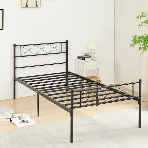 Queen Size Metal Bed Frame 60 in. W Metal Platform Bed Headboard and Footboard Metal Slat Support Black Bed Frames