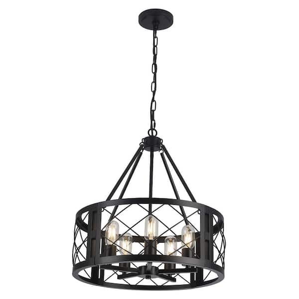 5-Light Black Vintage Adjustable Circle Chandelier Candlestick Linear Chandelier for Kitchen Island