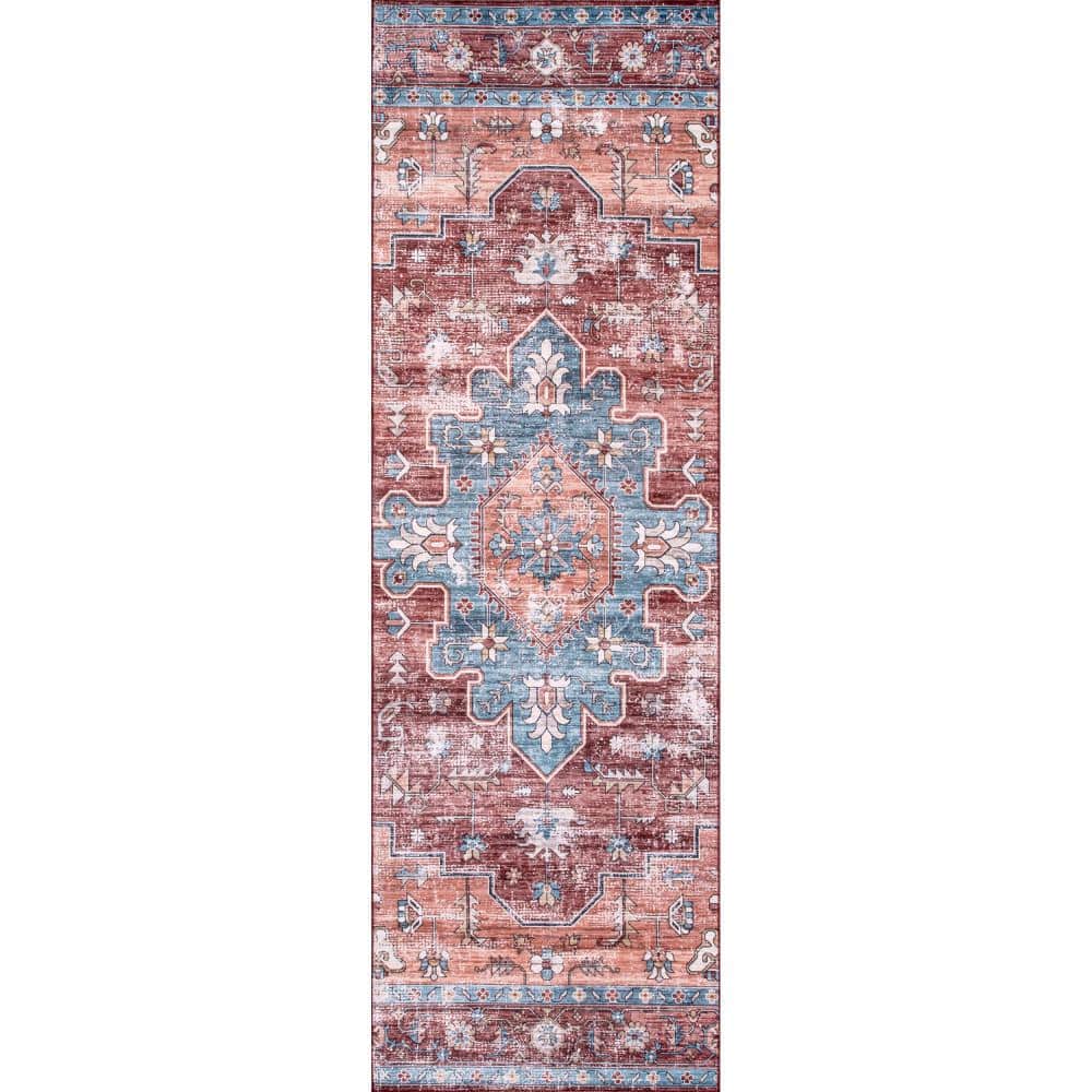 nuLOOM Zena Medallion Machine Washable Rust 2 ft. 6 in. x 12 ft. Runner