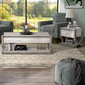 Kuiper 2-Piece 50.63 in. Coastal White Rectangle Composite Coffee Table Set with Lift-Top and Drawer