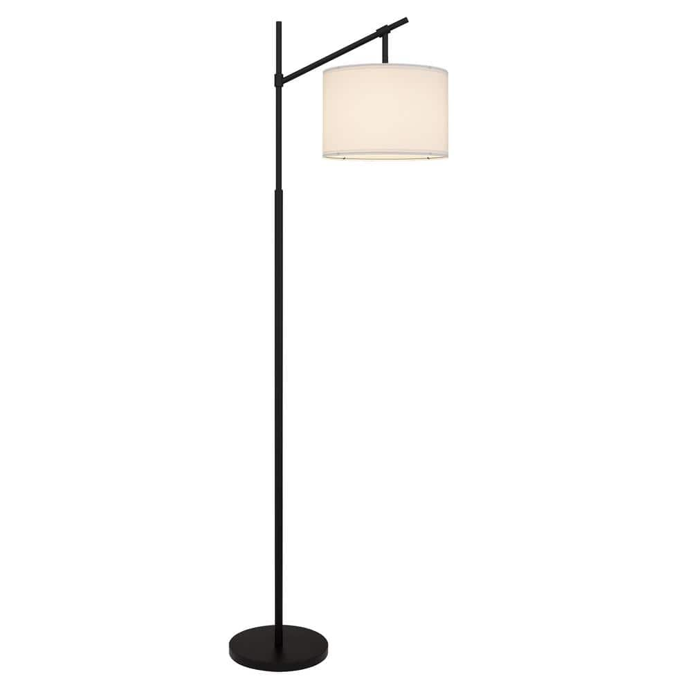 Gideon 69 in. Matte Black 1-Light Standard Floor Lamp with White Fabric Drum Shade and Adjustable Socket