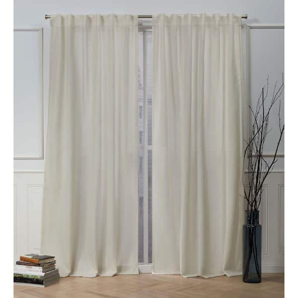 NICOLE MILLER NEW YORK Faux Linen Slub Linen Solid Light Filtering Hidden Tab / Rod Pocket Curtain, 54 in. W x 96 in. L (Set of 2)