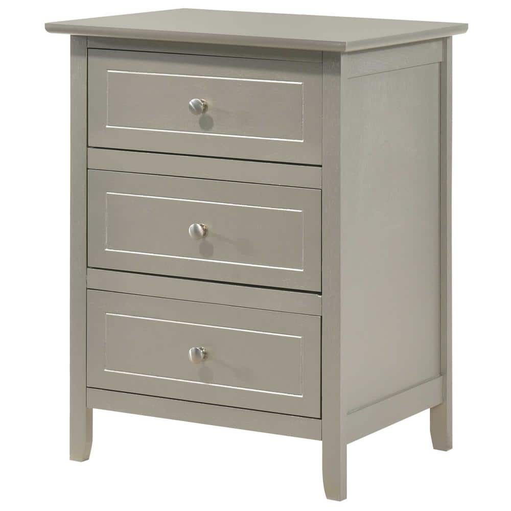 Modern Minimalist Silver Champagne 3-Drawer Nightstand