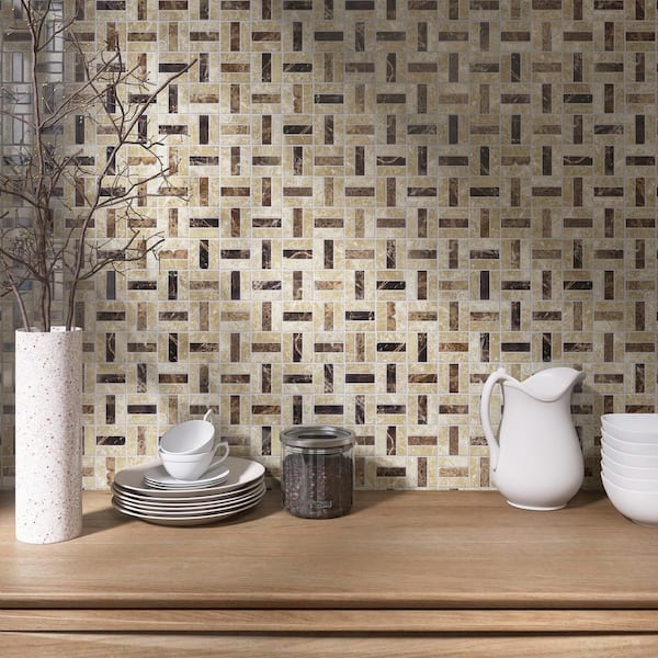 Emperador Brown 11.82 in. x 11.82 in. Basketweave Polished Marble Mosaic Tile (9.7 sq. ft./Case)