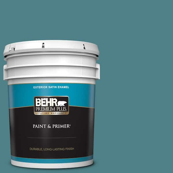 BEHR PREMIUM PLUS 5 gal. #ICC-75 Tapestry Teal Satin Enamel Exterior Paint & Primer