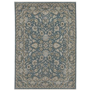 Ambrose Blue/Beige 7 ft. x 10 ft. Traditional Persian Floral Polyester Fringe Edge Indoor Area Rug