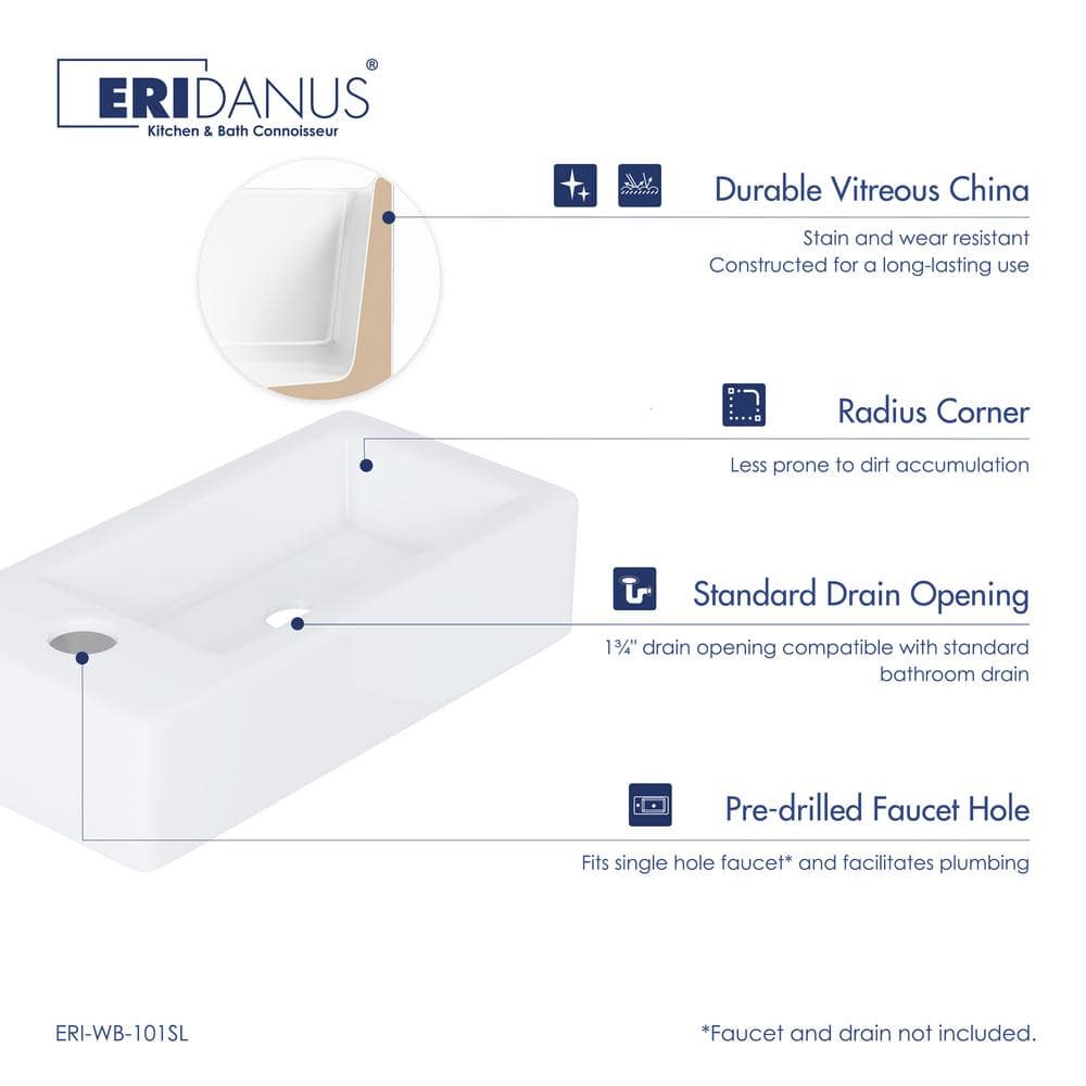 Turner 14" x 7" White Ceramic Rectangular Wall-Mount Bathroom Sink