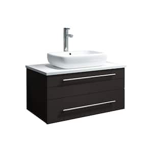 Lucera 30 in. W Wall Hung Bath Vanity in Espresso with Quartz Stone Vanity Top in White with White Basin