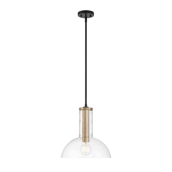 Designers Fountain Nova 60-Watt 1-Light Matte Black Modern Pendant Light with Clear Seedy Glass Shade and No Bulbs Included