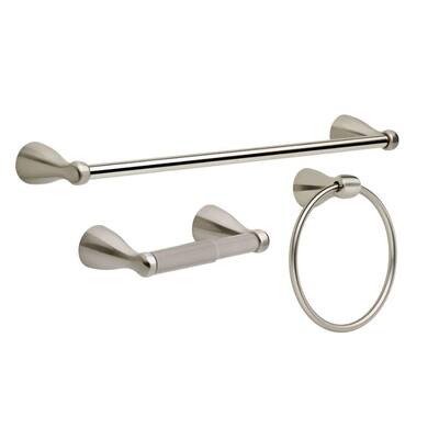 Foundations 3-Piece Bath Hardware Set with 18 in. Towel Bar, Toilet Paper Holder, Towel Ring in Stainless Steel