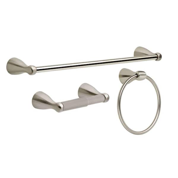 Delta Foundations 3-Piece Bath Hardware Set with 18 in. Towel Bar, Toilet Paper Holder, Towel Ring in Stainless Steel
